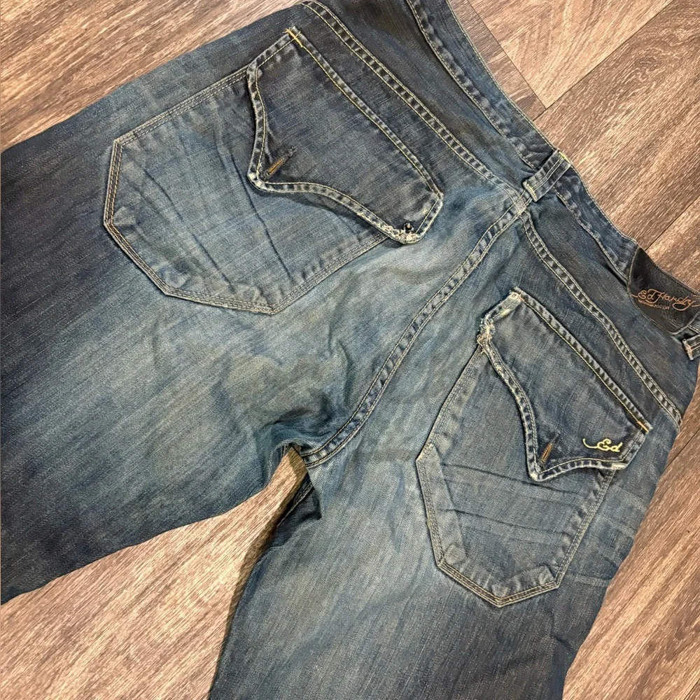 Ed Hardy Men's 34x34 Denim by Christian Audigier Jeans Dark Blue Wash ButtonFly